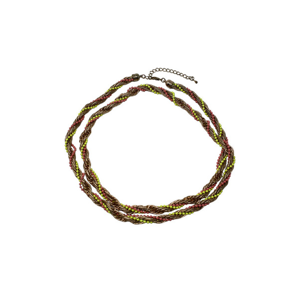 Vintage Pink and Yellow Beaded Twisted Rope Chain Necklace 43" Long - Hey Viv - Picture 3 of 5